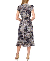 CeCe Women's Floral Flutter-Sleeve Midi Dress