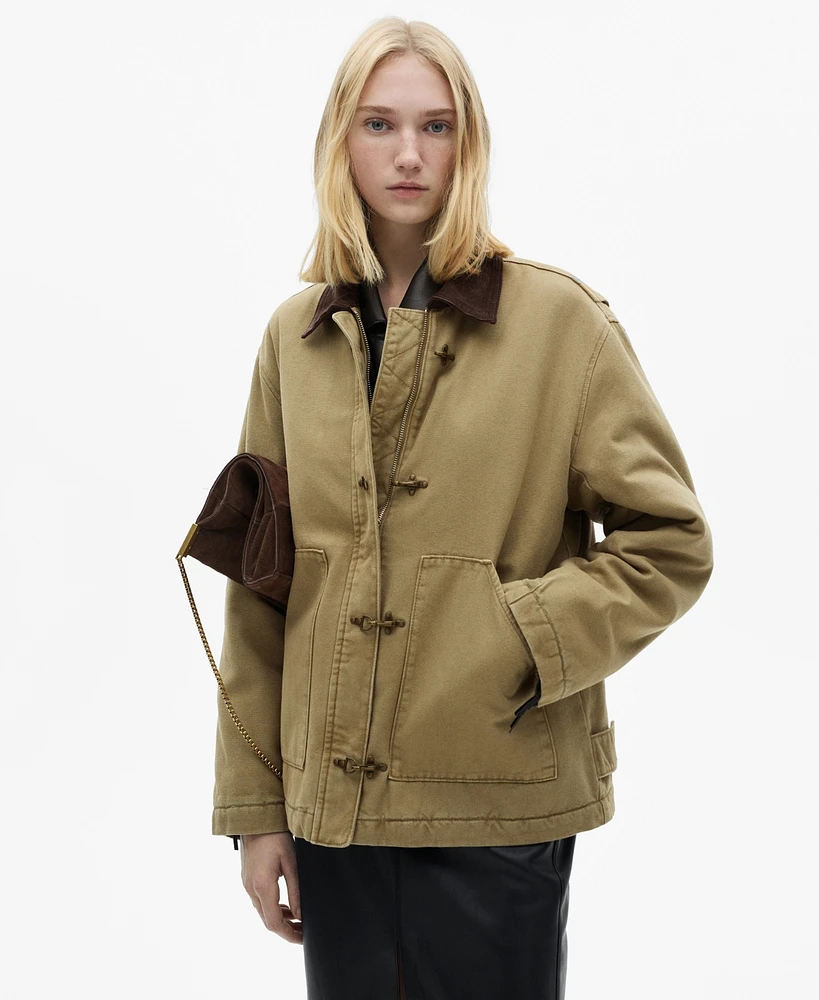 Mango Women's Contrasting Collar And Pockets Detail Parka Jacket