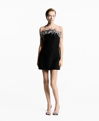 Mango Women's Feather Detail Strapless Dress