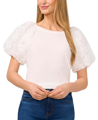 CeCe Women's Floral Puff-Sleeve Round-Neck Tee