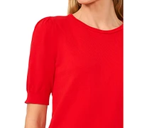 CeCe Women's Crewneck Puff Sleeve Cotton Sweater