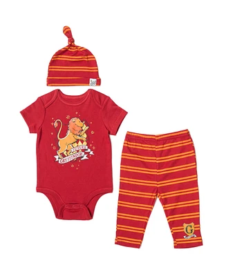 Harry Potter Baby Boys Gryffindor Hufflepuff Ravenclaw Bodysuit Pants and Hat 3 Piece Outfit Set Newborn to