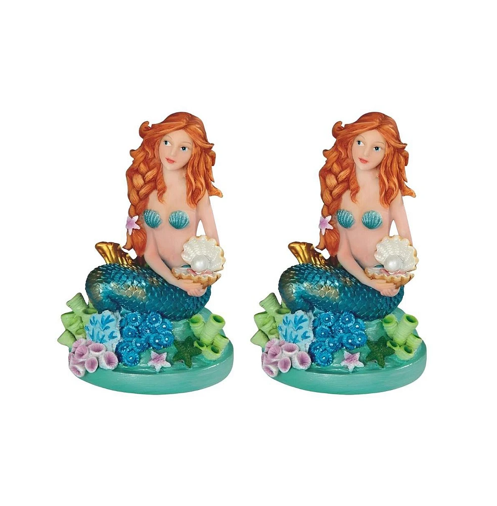 Fc Design "2-pc Set" 4.5"H Blue Mermaid Holding Shell Figurine Statue Ornament Home Room Office Decor and Perfect Ideas for Housewarming, Holidays and