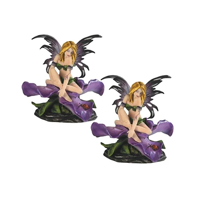 Fc Design "2-pc Set" 4.5"H Flower Fairy with Violet Figurine Statue Ornament Home Room Office Decor and Perfect Ideas for Housewarming, Holidays and B