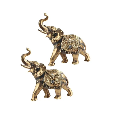 Fc Design 2-pc Set" 9.5"H Brass Color Thai Elephant with Trunk Up Figurine Statue Ornament Home Room Office Decor and Perfect Ideas for Housewarming,