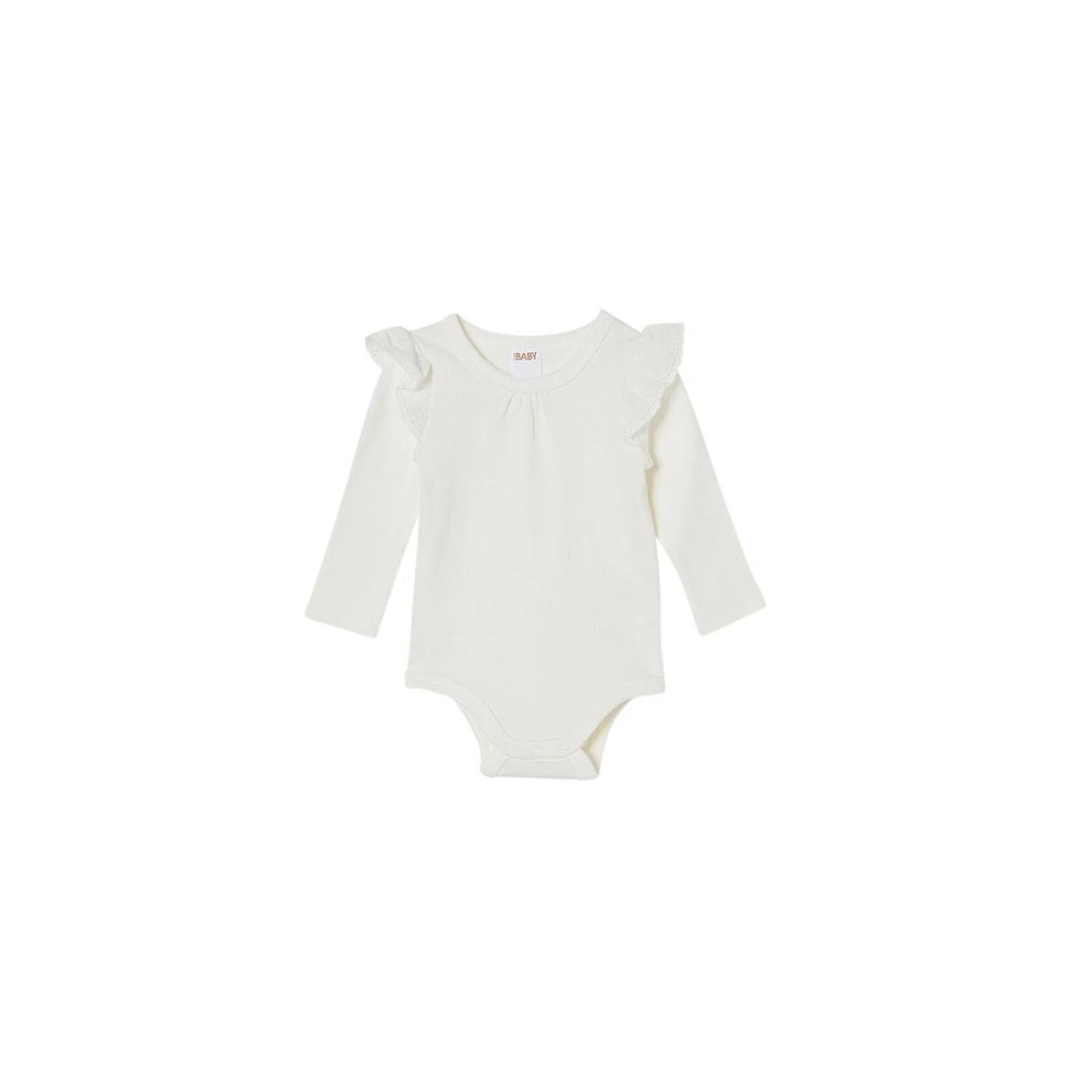 Cotton On Baby Girls The Long Sleeve Broderie Ruffle Bubbysuit