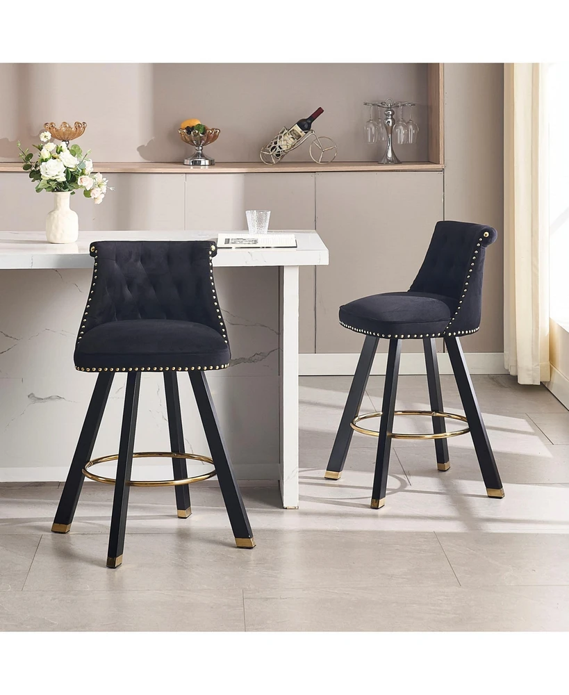 The Pop Home Set of 2 Velvet Swivel Bar Stools, 360 Rotation, Modern Kitchen Chairs-The