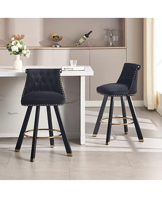 The Pop Home Set of 2 Velvet Swivel Bar Stools, 360 Rotation, Modern Kitchen Chairs-The
