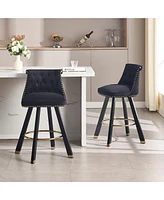 The Pop Home Set of 2 Velvet Swivel Bar Stools, 360 Rotation, Modern Kitchen Chairs-The