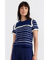 Chinti and Parker Women's & Nautical Stripe Short Sleeve Merino Wool Top