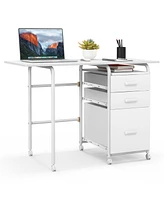 Gouun Home Office Folding Computer Laptop Desk Wheeled with 3 Drawers