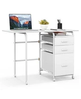 Gouun Folding Computer Desk With Wheels 3 Drawers For Home Office Study
