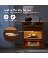 Hulala Home Mulo Traditional Nightstand with Three Ports and Adjustable Shelf
