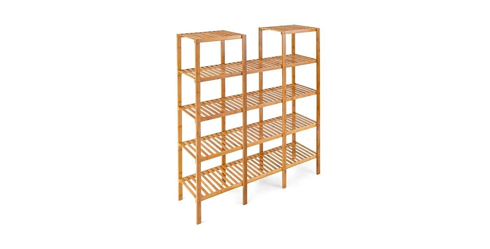 Slickblue Wicker Wood 4-Shelf Bookcase Plant Stand Shelving Unit