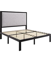 Slickblue latform Bed Frame with Linen Upholstered Headboard for Stylish Bedroom Comfort and Support