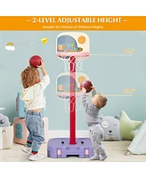 Gymax Portable 2 in 1 Kids Basketball Hoop Stand w/ Ring Toss & Storage Box