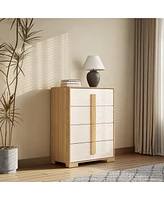 LuxenHome Natural and White 40.9-Inch Tall 4-Drawer Chest