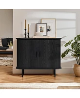 LuxenHome Mid-Century Modern 2-Door Accent Cabinet with Slatted Sliding Doors