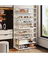 Tribesigns 8-Tier Acrylic Shoe Rack Set of 2, Modern Shoe Storage with Wood Shelves, 63" Shoe Organizer Display Shelf for 24-32 Pairs, Space-Saving, W