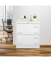 Boyel Living Filing Cabinet Lateral File 2 Drawer with Lock Metal Cabinets Three Office for Legal/Letter/A4/F4