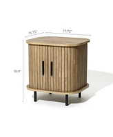 LuxenHome Mid-Century Modern 2-Door Nightstand and End Table with Slatted Slidng Doors