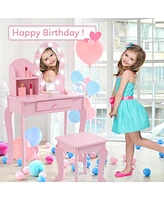 gaomon Vanity with Light, Pink Girls Vanity Set with Mirror, Stool Drawer and Pretend Makeup Playset