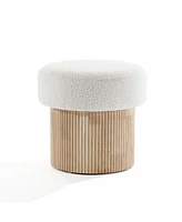 LuxenHome Modern Upholstered Ivory Footstool with Storage and Wood Fluted Base