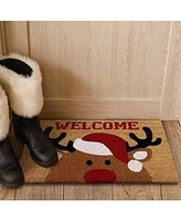 Kate Aurora Festive Winter Wonderland Christmas Reindeer Bristled Outdoor All Season Welcome Mat - 18"x30"