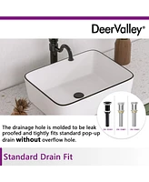 DeerValley 19" White Vitreous China Rectangular Vessel Bathroom Sink with Top Black Trim