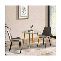 Slickblue Modern Round Glass Top Dining Table with Wood-Look Base for Stylish Dining