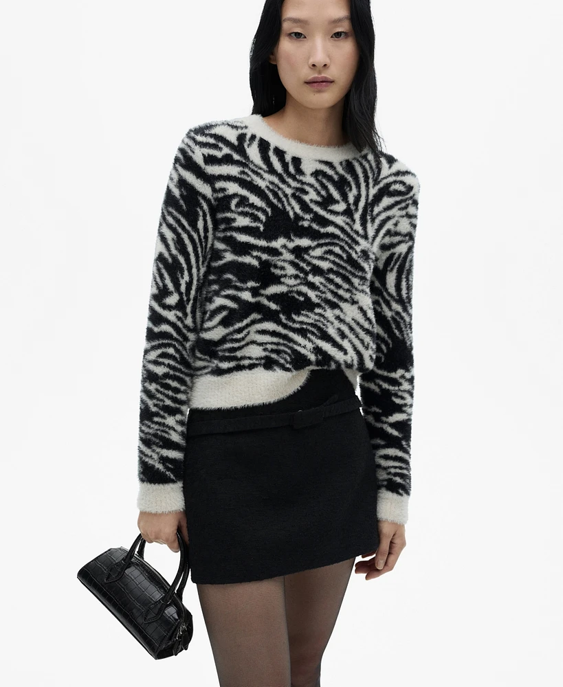 Mango Women's Zebra Round Neck Sweater