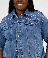 Madden Girl Trendy Plus Studded Denim Jacket