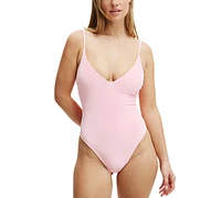 Cotton On Women's Velvet Tie-Back Brazilian One-Piece Swimsuit