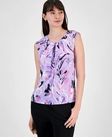 Kasper Women's Printed Keyhole-Neckline Shell Top