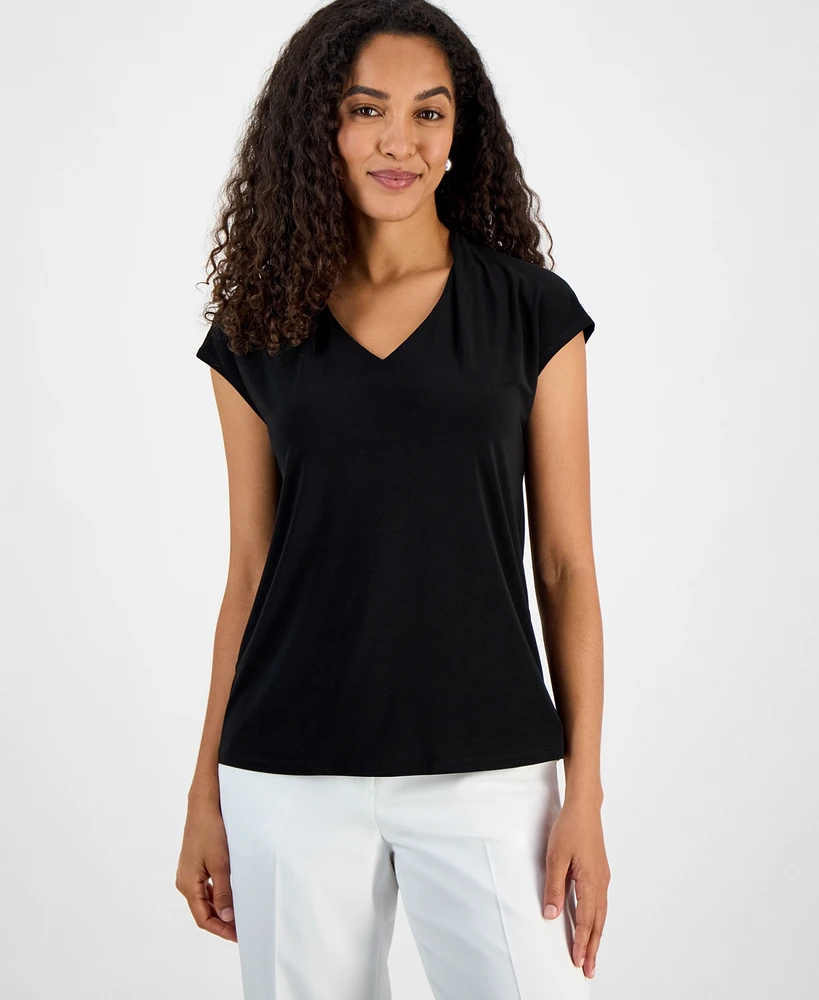 Kasper Women's V-Neck Cap-Sleeve Top, Regular & Petite Sizes