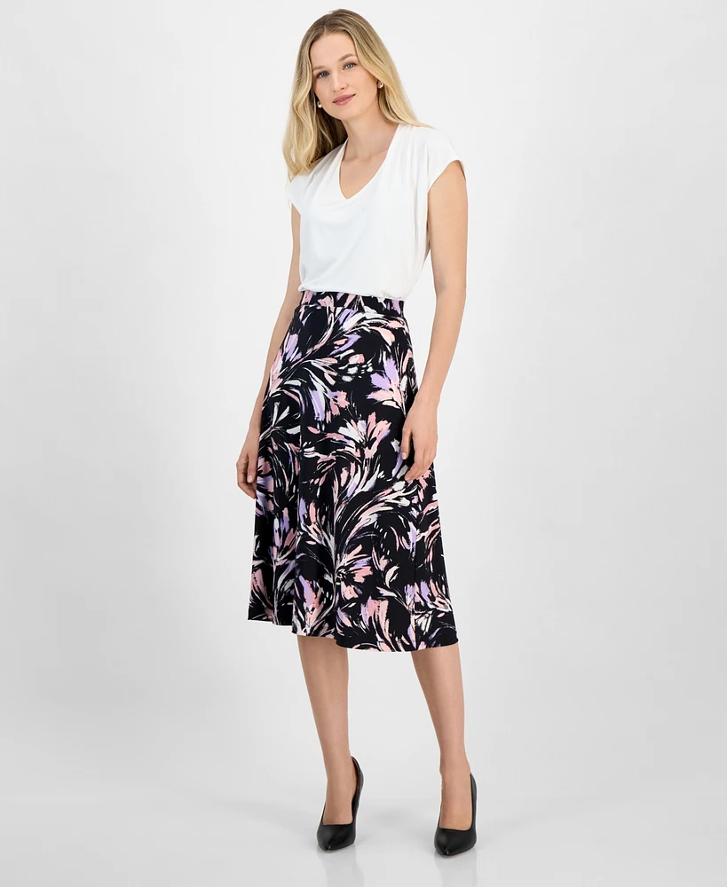 Kasper Women's Flared Floral-Print Midi Skirt