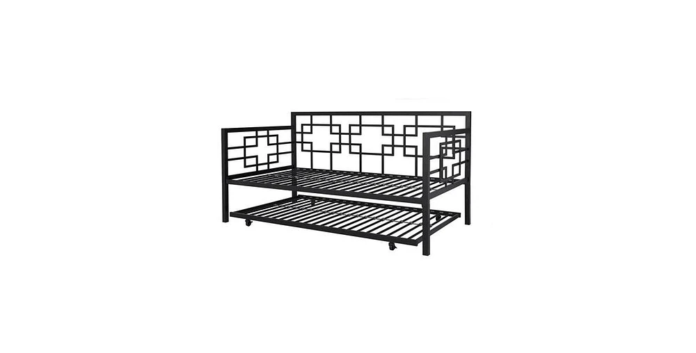 Slickblue Metal Daybed Frame with Pull-Out Trundle Bed for Extra Sleeping Space