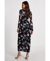 Quiz Women's Mesh Floral Long Sleeve Maxi Dress