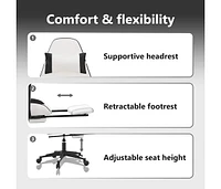 Massage Gaming Chair with Footrest White&Black Faux Leather