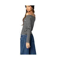 Edikted Women's Nelligan Striped Off Shoulder Top