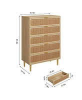 gaomon Rattan 5 Drawer Dresser for Bedroom, Large Double Dresser with Deep Drawers