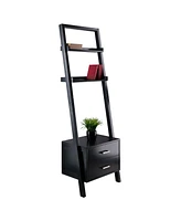 Slickblue Modern Black 2-Drawer Leaning Ladder Bookshelf Bookcase for Entryway Storage and Display