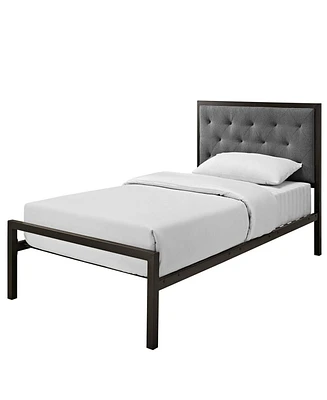 Slickblue Platform Bed with Fabric Button-Tufted Upholstered Headboard for Stylish Bedroom Decor