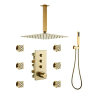 Casainc 3 Functions 12 Inch Ceiling Mounted Thermostatic Shower System with 6 Body Jets