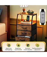 Wlive 4 Drawer Dresser for Bedroom Nightstand with Charging Station and Led Light Tall Night Stand Bed Side Table End Usb Ports Outlets