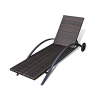 vidaXL Sun Lounger with Cushion & Wheels Poly Rattan Brown