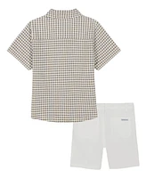 Calvin Klein Toddler and Little Boys Seersucker Check Short Sleeve Shirt Twill Shorts, 2-Piece Set