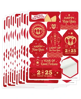 Big Dot of Happiness Lunar New Year 2025 Year of the Snake Favor Sticker Set 12 Sheets 120 Stickers