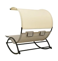 vidaXL Double Sun Lounger with Canopy Textilene Taupe and Cream