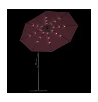 Cantilever Garden Parasol with Led Lights and Steel Pole Wine Red